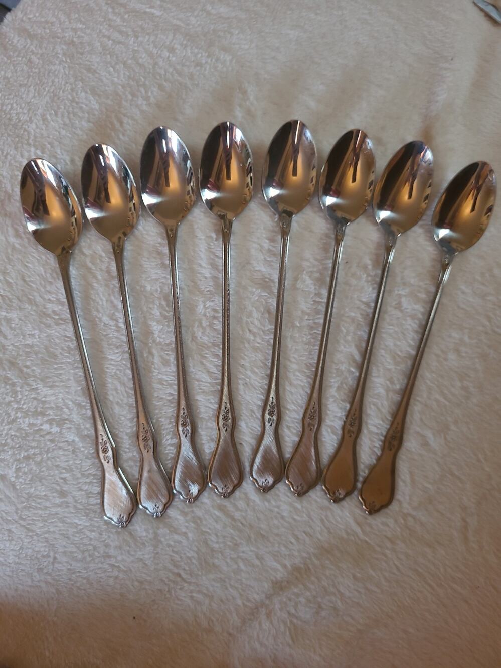 Set of 8 Oneida Morning Blossom Iced Tea Spoons Profile Stainless Long Handle